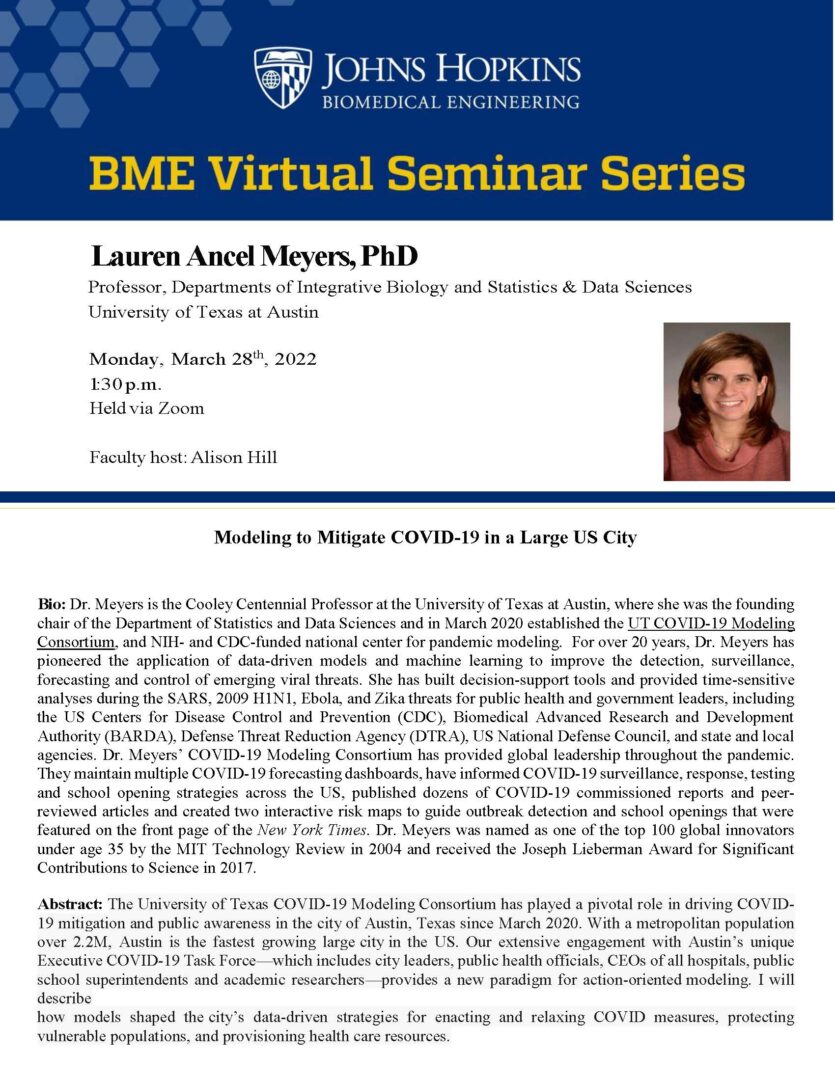 BME Seminar – Lauren Ancel Meyers - Johns Hopkins Biomedical Engineering